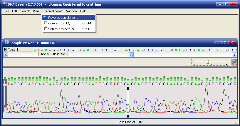 Reverse complement. supports abi or scf chromatogram 